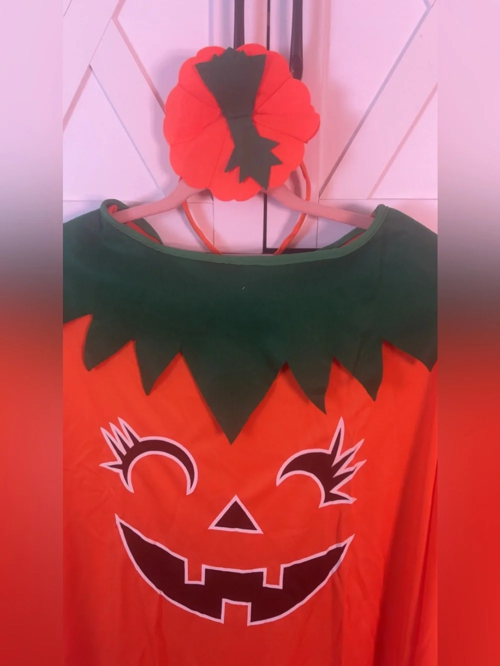 Kids Orange Pumpkin Costume with Green Collar